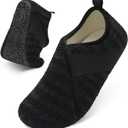 Besroad House Slippers for Women Men Comfy Barefoot Slippers Sock Furry Slip On House Shoes with Soft Rubber Sole for Bedroom Home Travel Yoga (9.5-10 Women/8-8.5 Men, Black Stripe)