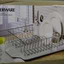Farberware Classic Large Rust Resistant Full Dishrack with Removable 3 Compartment Flatware Caddy, Andlged Drain Board, 3-Piece, White