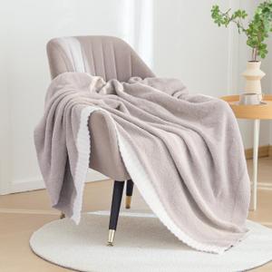 Soft Fuzzy Throw Blanket - Light Grey Cozy Warm Knit Fluffy Plush, Lightweight & Breathable, Throw for Bed, Chair, Sofa, Couch, Outdoor, 50"X60", Oeko-TEX Certified
