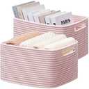 UBBCARE 2 Pack Storage Basket for Shelves, Woven Baskets for Organizing, Durable Organizer Baskets Storage Bins for Bookshelf, Toys, Towels, Clothes, 16''x10"'x7.5''H, Pink