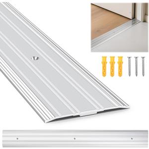 Aluminum Door Threshold - 36" L x 3" W Exterior Floor Transition Strip with Pre Drilled Holes and Expansion Screws, Non-Slip Fluted Saddle Threshold Flat Profile Threshold, Prevent Dust & Airflow