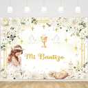 MEHOFOND 7x5ft Floral Mi Bautizo Baptism Backdrop for Girl God Bless Christening Banner First Holy Communion Party Photography Background Banner Sign Photo Booth Props