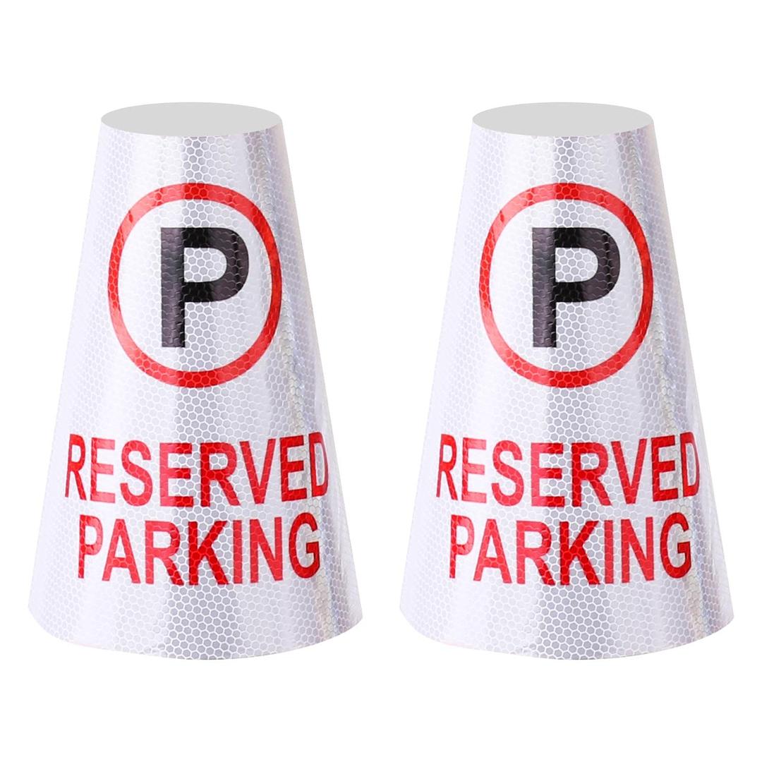 BATTIFE 2 Pack Reserved Parking Bright Reflective Collars Sleeve, Cone Message Stickers for Traffic Safety Cones, 360 High Visible Signs for Driveway Road Outdoor Use