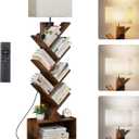Evermagin 6 Tier Tree Bookshelf with Smart Light, Small Bookcase Tower with Remote Control, Tall Floor Standing Book Organizer for Living Room, Bedroom & Home Office, Rustic Brown