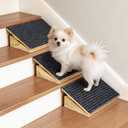 Adjustable Dog Ramp for Stairs with 3 Heights, Anti-Slip Small Dog Ramp for Indoor & Outdoor, Solid Wood Pet Steps for Small/Senior/Injured Dogs, Gentle Slop Ramp for Stairs with Carpet Surface