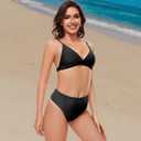 Women's High Waisted Thong Bikini Bottoms High Cut Black Rave Bottoms, Black, X-Large (Black, XL)