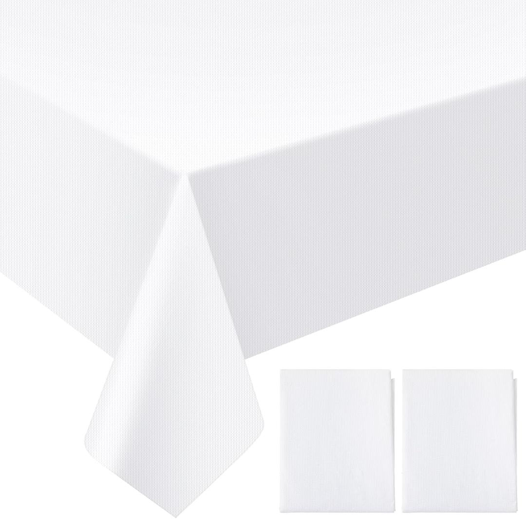 15 Pack White Paper Tablecloths for Rectangle Tables 55 x 110 Inch 3 Ply Table Cloths with Plastic Backing Disposable Paper & Plastic Table Cloth for Wedding Birthday Party