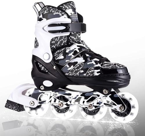 Kuxuan Boys Adjustable Inline Skates with Light up Wheels, Fun Illuminating Skates for Kids Girls Youth 28-31