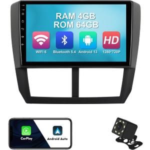 2+32G 9 inches Android 10 Double Din Car Stereo for Subaru Forester 2008-2012 Impreza 2008-2011 IPS Touchscreen Screen Car Radio with Carplay & Android Auto Support Backup Camera GPS FM Navi BT