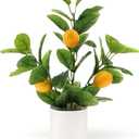 14.2 Inch Artificial Lemon Fruit Plants Potted Indoor Decoration Fake Lemon Tree Realistic Faux branche with White Pot for Kitchen Home Farmhouse Tabletop Shelf