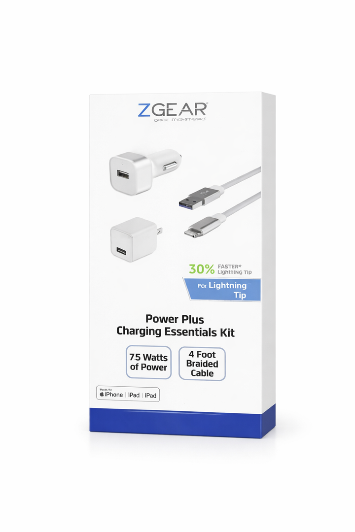 ZGEAR 3-Piece Charging Kit – 1.5A 8-Pin Lightning Cable with Wall Charger & Car Charger, Fast Charging Set for iPhone/iPad
