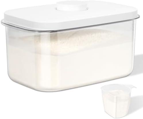 TBMAXS Airtight Flour Container 12 Lbs, Clear PET Plastic Food Storage Container Bin with Pop Up Lids For Rice Flour Sugar, Dry Food Holder for Kitchen Pantry Organization and Storage