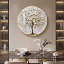 Large Framed LED Tree of Life Wall Art for Living Room, Modern Luxury Gold and White Floral Picture Artwork for Walls, Minimalist Lighted Wall Decor for Hallway, Dining Room, Bedroom, Office
