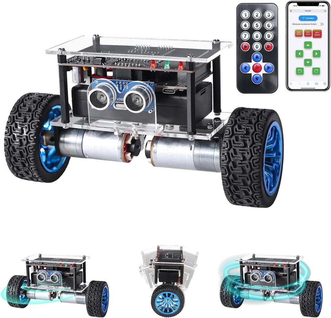MIOYOOW DIY Self-Balancing Robot Car Kit, Soldering Practice STEM Project with Ultrasonic Obstacle Avoidance, WiFi + IR Dual Control, Electronic Solder Engineering Kit for Kids Ages 15+