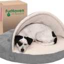 Furhaven 26" Round Orthopedic Dog Bed for Medium/Small Dogs w/ Removable Washable Cover, For Dogs Up to 30 lbs - Sherpa & Suede Snuggery - Gray, 26-inch