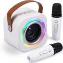 Mini Karaoke Machine for Kids with 2 Wireless Mics,TOP Singing Toys Birthday Gifts Ideas for Girls Ages 3,4,5,6,7,8,9,10,11,12+ Years Old,Great Gift Ages Girls,Boys Trend Party (Off white)