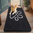 Smiry Dog Door Mat for Muddy Paws, Absorbent Dirt Trapper Non Slip Quick Dry Washable Chenille Mat for Mud Dogs, Entry Rug for Indoor and Outdoor (48x30 Inches, Black and White)