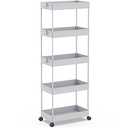 SPACEKEEPER 5-Tier Rolling Cart, Bathroom Storage Organizer Utility Cart, Mobile Shelving Unit Slide Out Shelves for Kitchen Living Room Laundry Room & Dressers,Gray