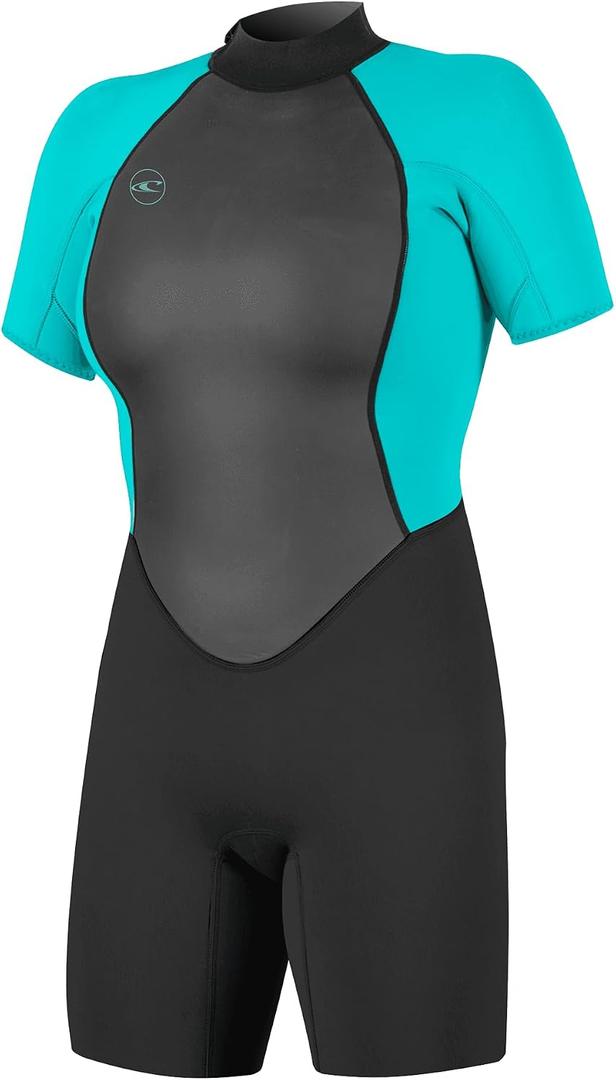 O'Neill Women's Reactor Back Zip Short Sleeve Spring Wetsuit, Lightweight Warmth Flexibility for All Water Activities, Size 8 (Black)