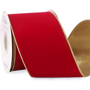 Ribbli Red Velvet Wired Ribbon 4 Inch Luxury Matte Velvet Christmas Ribbon for Gift Wrapping Christmas Tree Decoration Crafts Wreaths Supplies -10 Yards