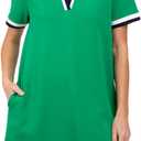 Polo Mini Dress for Women Casual V Neck Short Sleeves Tennis Dress Contrast Trim Shirt Dress with Pockets, M
