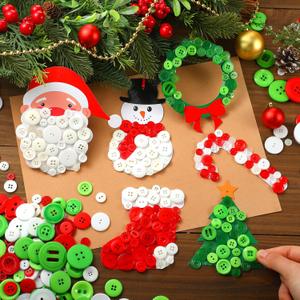 CraftyDream 12 Sets Christmas Buttons Craft Kit DIY Buttons Christmas Ornament Craft Bulk Xmas Tree Snowman Stockings Santa Wreath Candy Canes Xmas Decor Fun Home Activity Classroom Party