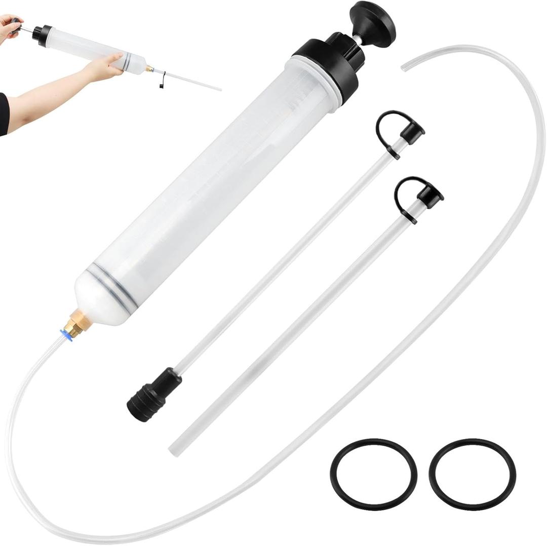 500cc Oil Suction Syrin ge Fluid Transfer Pump, Automotive Brake Fluid Extractor Pump with Long Rubber Hose, Manual Fuel Suction & Filler Vacuum Fuel Transfer Cleaner(Color:Clear)