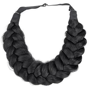 BOBIYA Messy Wide 2 Strands Synthetic Hair Black Braided Headband Classic Black Braid Headbands for Women