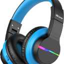 iClever BTH12 Kids Bluetooth Headphones,Colorful LED Lights,74/85dBA Safe Volume,85H Playtime,Bluetooth 5.2,Over Ear Wireless Headphone Built-in Mic for iPad/Tablet/Airplane, Deep Black