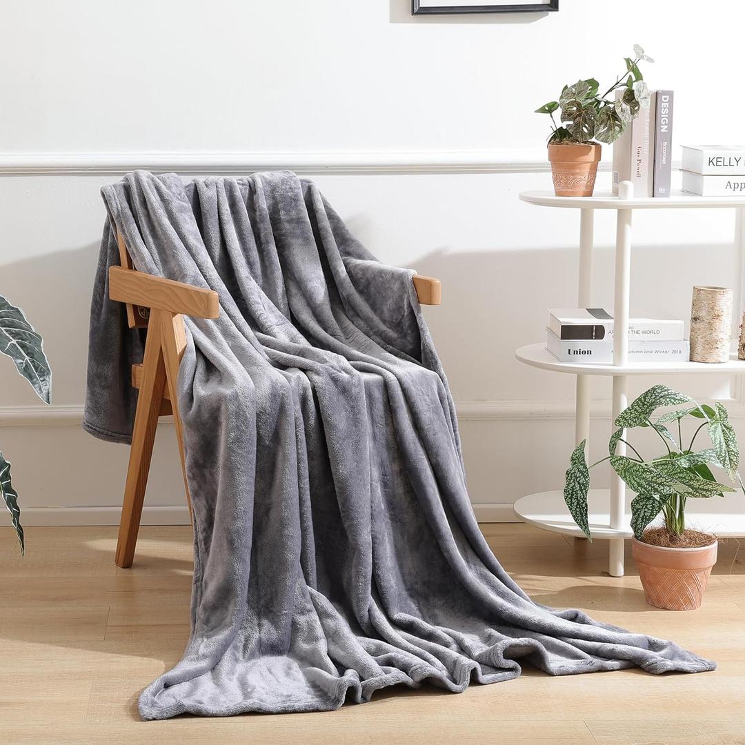 Grey Fleece Throw Blanket for Couch Chair Sofa, Soft Warm Fuzzy Cozy Blankets for Women Men, 300GSM Room Decor Flannel Microfiber Blankets for All Seasons, 50x60 Inches