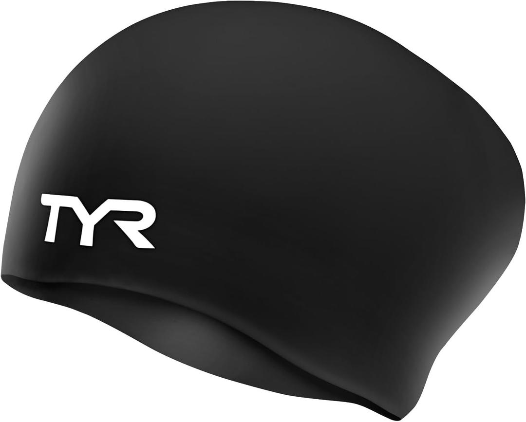 TYR Adult Long Hair Wrinkle-Free Silicone Swim Cap (Black)