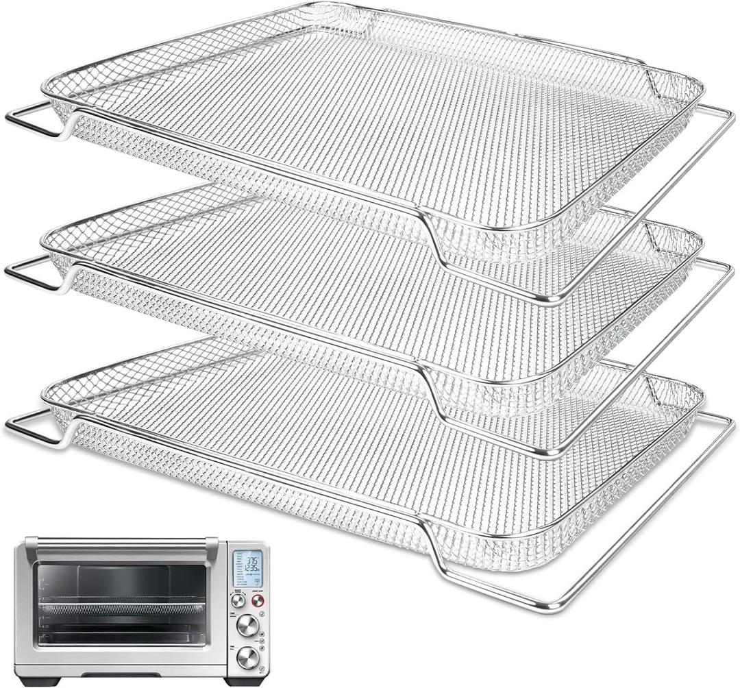 Air Fryer Basket for Breville Smart Oven Air Fryer Pro, 3pcs Stainless Steel Mesh Baskets Air Fryer Accessories, Mesh Tray for Oven, Microwave Ovenro (for Breville:16.5"D x 12"W x 1.1"H)