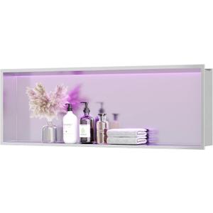 36X12 RGB Shower Niche, Brushed Nickel Stainless Steel LED Wall Niche, No Tile Needed Wall Cabinet for Bathroom Storage, 3000K Warm Light, 36X12In