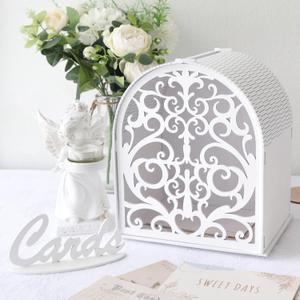 OurWarm Arch Wooden Wedding Card Box with Slot, Hollow White Gift Card Boxes for Wedding Reception, Small Envelope Money Box for Party, Baby Showers, Birthday, Graduations, Fundraisers