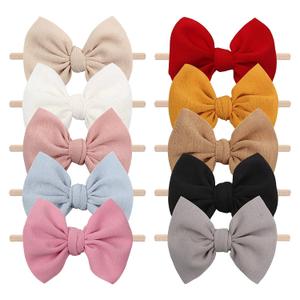 YanJie 4.5'' Nylon Bow Headbands for Baby Girls - Handmade Tied Bows Hair Accessories for Infants and Toddlers - 10 Pieces
