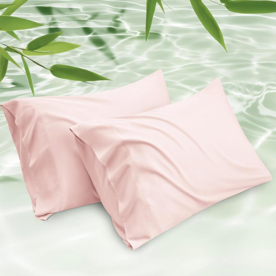 Bedsure King Size Pillow Cases Set of 2, Cooling Pillow Cases King, Rayon Derived from Bamboo Pink Pillowcases, PureWoven Silky Soft Cool Bedding Pillow Covers with Envelope Closure, 20x36 Inches