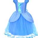 Joy Join Princess Costume Blue Dress for Toddler Girls Dress Up With Gloves,Crown,Wand,Necklace (Blue)