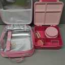 Aimsnk Kids Bento Lunch Box with 8oz Soup Thermo, Kids Leakproof Lunch Food Containers with 4 Compartment,Insulated Hot Food Jar with Lunch Bag for School, Travel (Pink)