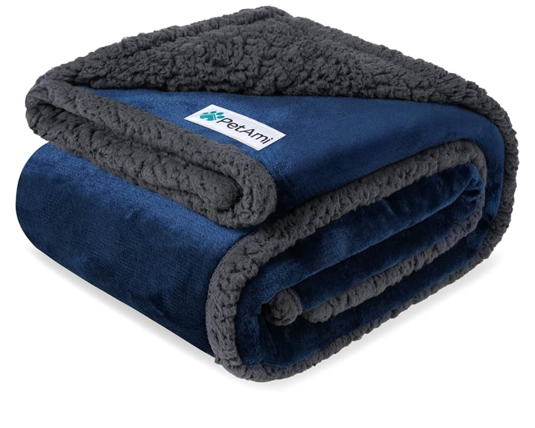 PetAmi Waterproof Dog Blanket for Medium Large XL Dog Puppy Cat Throw for Couch Cover Leakproof Protection, Sherpa Fleece, Reversible Soft Washable 80x60 Navy Gray