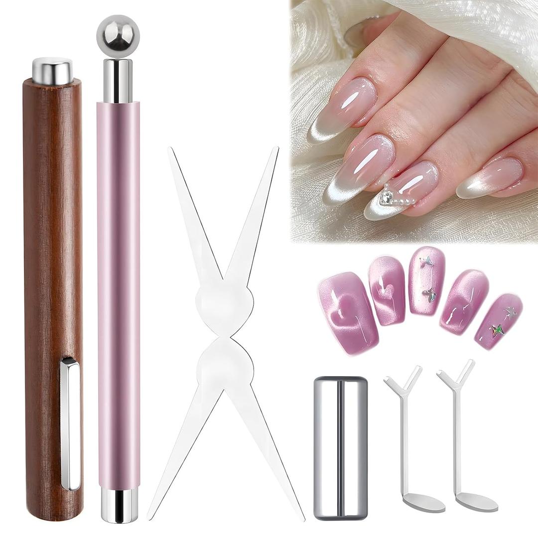 Cat Eye Magnet Set - Multi-Function Magnets for Nail French Effect and Heart Shaped Magnet Guide Perfect DIY Nail Art Tool at Home