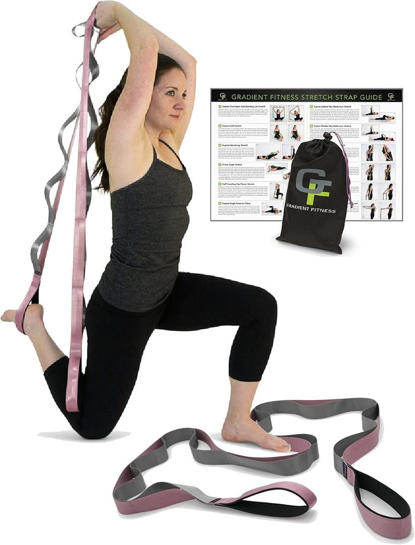 Gradient Fitness Stretching Strap for Physical Therapy, 12 Multi-Loop Stretch Strap 1.5" W x 8' L, Neoprene Handles, Physical Therapy Equipment, Yoga Straps for Stretching, Leg Stretcher. (Pink/Grey)