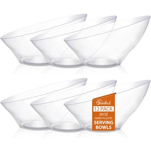 Goodluck 12 Pack Clear Plastic Serving Bowls for Party - 20 OZ Angled Disposable Serving Bowls for Wedding Party Chip, Candy, Salad & Fruit