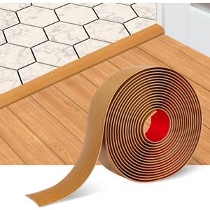 Floor Transition Strip Self Adhesive Floor Cover Strips Laminate 2" Wide Vinyl Flat Divider Transitions Elegant Wood Grain Design (5cm, 20Ft, Light Brown)