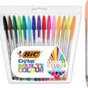 BIC Cristal Multicolour Ballpoint Pens With Wide Tip (1.6mm) Pens For Colourful Writing In Assorted Colours, Pack Of 15