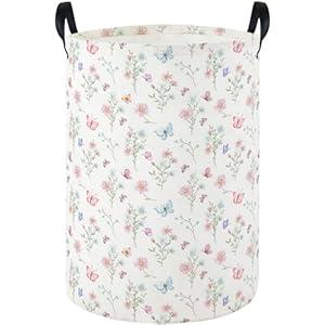 Sanjiaofen Laundry Hamper Baby Nursery Hamper Waterproof Foldable Kids Laundry Basket Kids Dirty Clothes Hampers Girl Room Decor for Home Gift Baskets(Pink Flower)