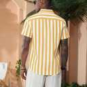 J.VER Men's Linen Shirts Short Sleeve Casual Striped Button Down Shirt for Summer Beach Yoga (White, XXXL)