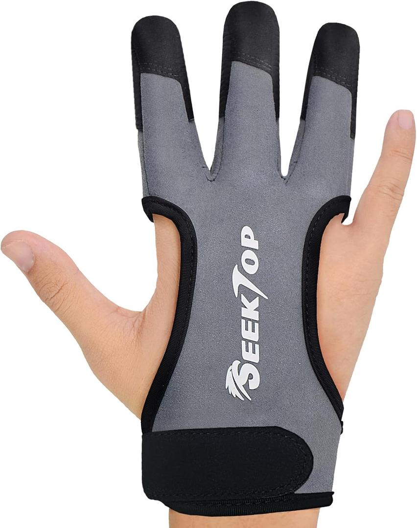 2 x Seektop Archery Gloves Shooting Hunting Leather Three Finger Protector for Youth Adult Beginner