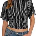 Cicy Bell Womens Summer Wrap Tops Casual Short Sleeve Tie Back Cinched Waist T Shirts Trendy Boat Neck Blouse, Small
