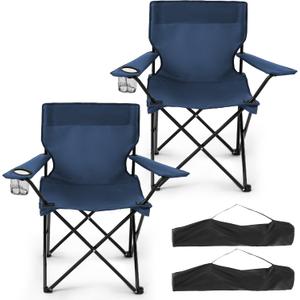 2 Pack Folding Camping Chairs for Adults, Foldable Portable Beach Chairs with Carry Bag & Cup Holder, Compact Design for Camping, Beach, Picnics, and Fishing Supports 300LBSDark Navy