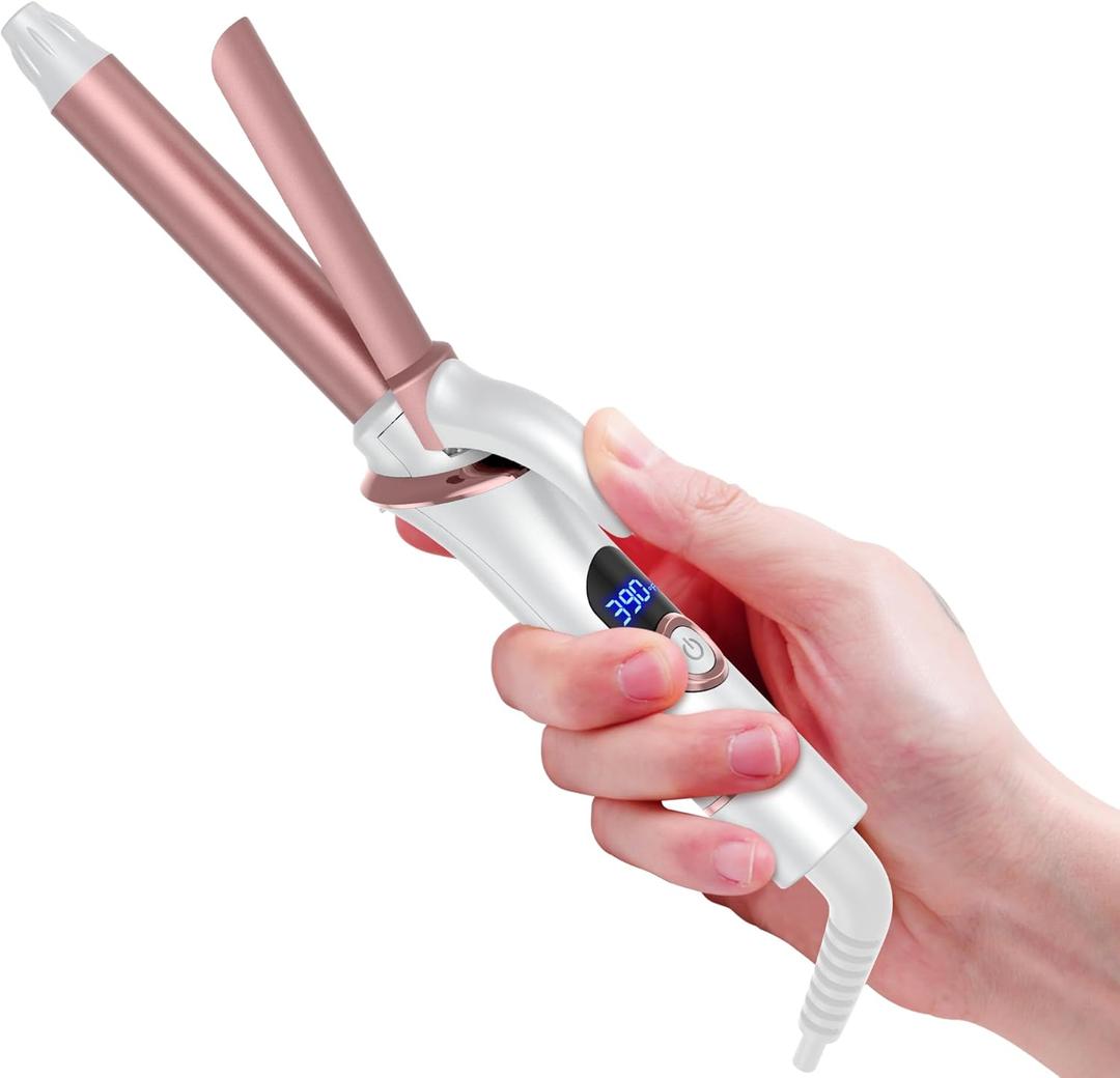 Mini Curling Iron, Ukliss Travel Friendly Double Voltage Curling Iron Wand for Short Hair, Ceramic Curling Wand for Versatile Styling, Portable and 60 Mins Auto-Off, 5 Heat Settings, White 3/4 inch